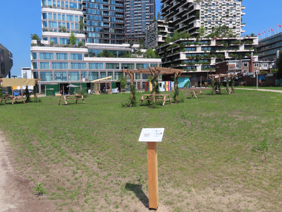 915072 Gezicht op het onlangs aangelegde noordoostelijk deel van de 'Tuin van Croese' te Utrecht, met 'stadspergola's'. ...